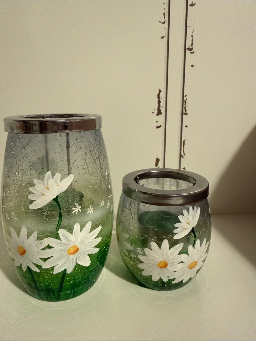 Yankee Candle Daisy Crackle Tealight Holder - set of 2 Approx 5”&3”